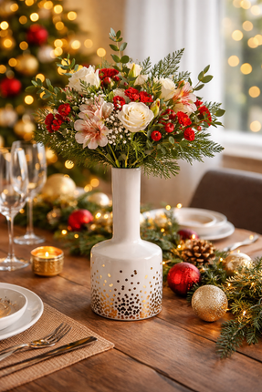 Liman Home Decor - Liman Online FLESVAAS GOLD DOTS WIT 8,7X8,7XH20,2CM