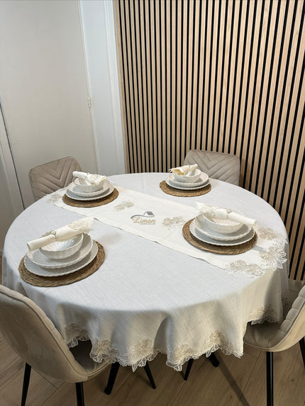 Liman Home Decor - Liman Online Gelincik Tafelkleed Set Met Server Cream 18 Delig