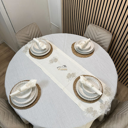 Liman Home Decor - Liman Online Gelincik Tafelkleed Set Met Server Cream 18 Delig