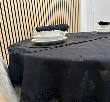 Liman Home Decor - Liman Online Gelincik Tafelkleed Set Met Server Zwart  18 Delig