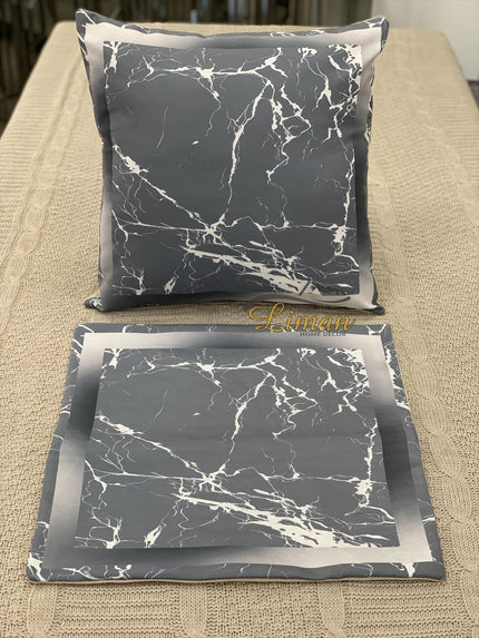 Liman Home Decor - Liman Online Grijs Marmer Patroon kussensloop 2 Stuks