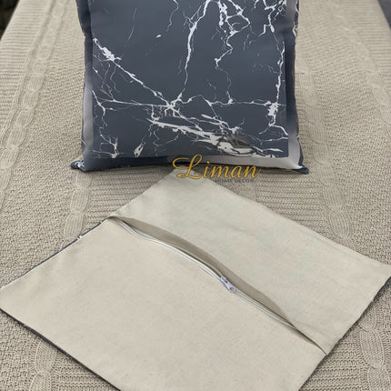 Liman Home Decor - Liman Online Grijs Marmer Patroon kussensloop 2 Stuks