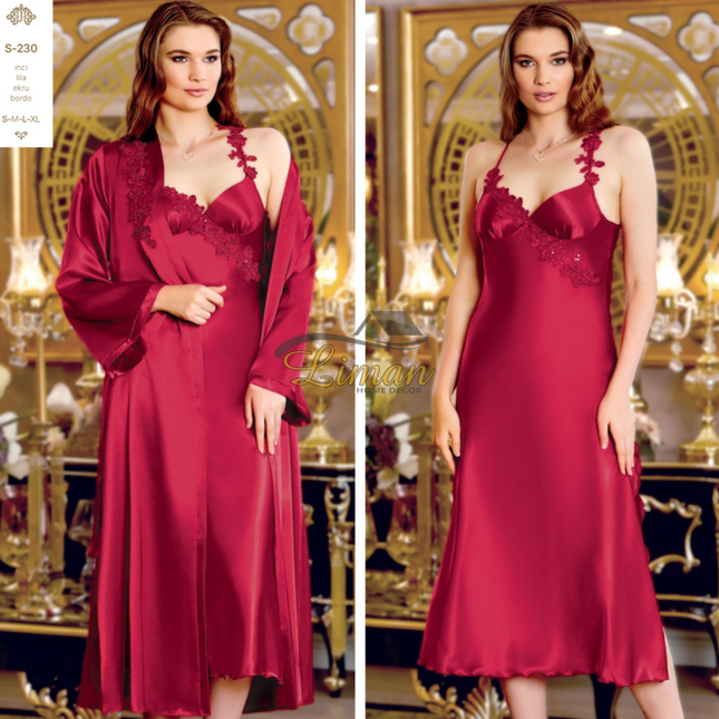 Liman Home Decor - Liman Online Jeremi Satijn Lingerieset 6 Delig Bordo