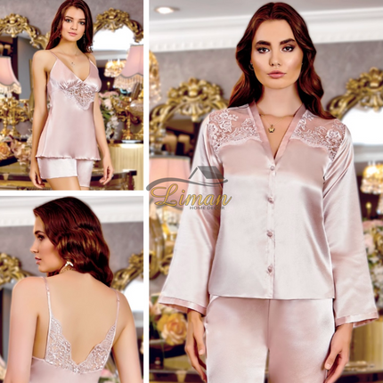 Liman Home Decor - Liman Online Jeremi Satijn Lingerieset 6 Delig Roze