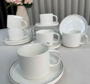 Liman Home Decor - Liman Online Koffieset 12 Delig | 6 Persoons Wit - Zilver