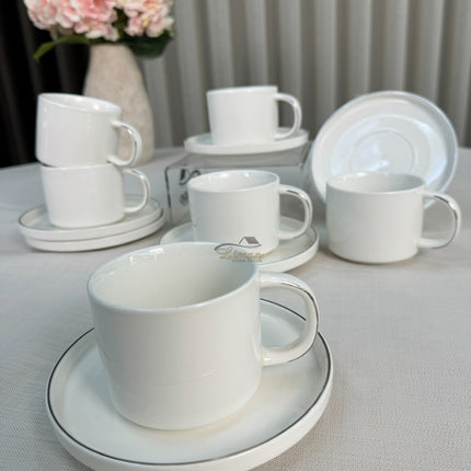 Liman Home Decor - Liman Online Koffieset 12 Delig | 6 Persoons Wit - Zilver