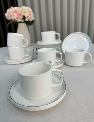 Liman Home Decor - Liman Online Koffieset 12 Delig | 6 Persoons Wit - Zilver