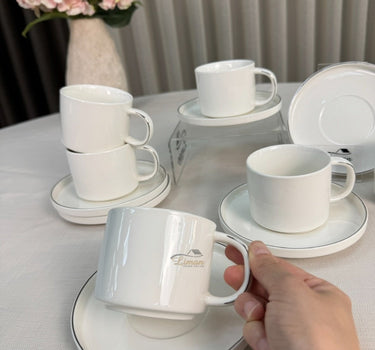 Liman Home Decor - Liman Online Koffieset 12 Delig | 6 Persoons Wit - Zilver