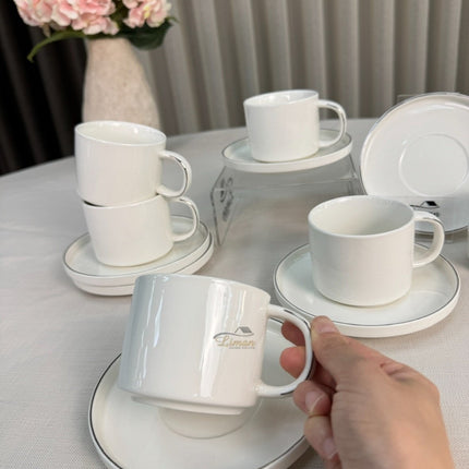 Liman Home Decor - Liman Online Koffieset 12 Delig | 6 Persoons Wit - Zilver