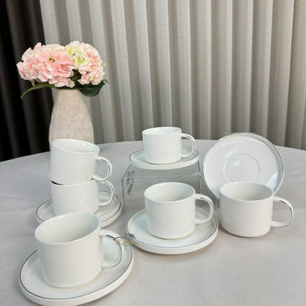 Liman Home Decor - Liman Online Koffieset 12 Delig | 6 Persoons Wit - Zilver