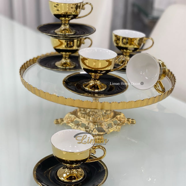 Liman Home Decor - Liman Online KOSOVA CAROLINA ESPRESSOSET 12 DELIG | 6 PERSOONS ZWART