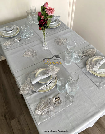 Liman Home Decor - Liman Online Lotus Tafelkleed Set Met Placemat Grijs 34 Dlg