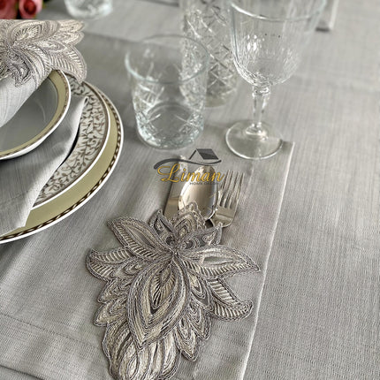 Liman Home Decor - Liman Online Lotus Tafelkleed Set Met Placemat Grijs 34 Dlg