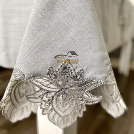 Liman Home Decor - Liman Online Lotus Tafelkleed Set Met Placemat Grijs 34 Dlg