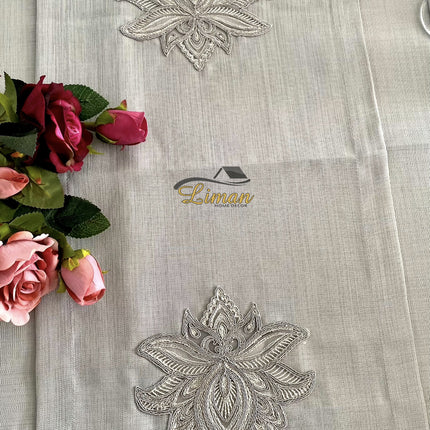 Liman Home Decor - Liman Online Lotus Tafelkleed Set Met Placemat Grijs 34 Dlg