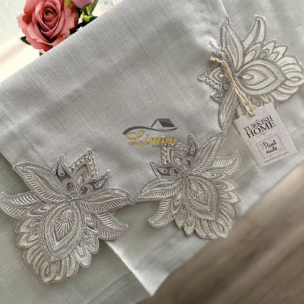 Liman Home Decor - Liman Online Lotus Tafelkleed Set Met Placemat Grijs 34 Dlg