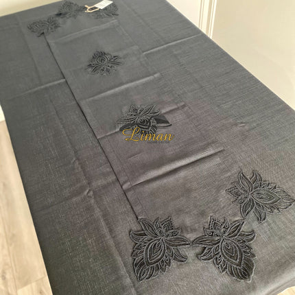 Liman Home Decor - Liman Online Lotus Tafelkleed Set Met Placemat Zwart 34 Dlg