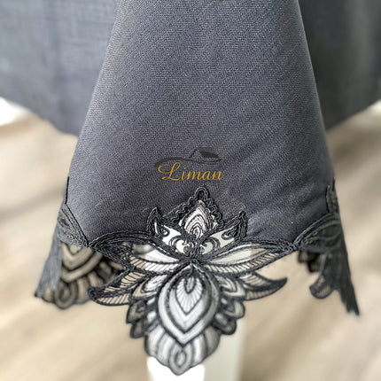 Liman Home Decor - Liman Online Lotus Tafelkleed Set Met Placemat Zwart 34 Dlg