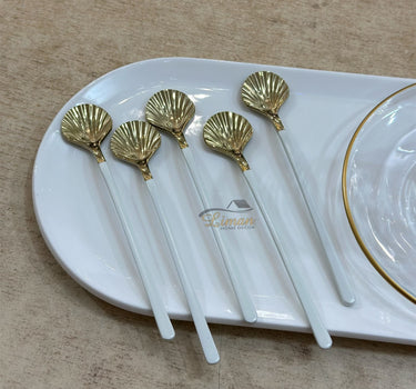 Liman Home Decor - Liman Online LUXE SCHELP THEELEPEL 6-DELIG WIT - GOUD