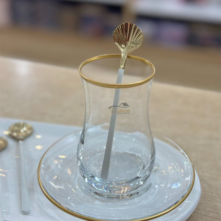 Liman Home Decor - Liman Online LUXE SCHELP THEELEPEL 6-DELIG WIT - GOUD