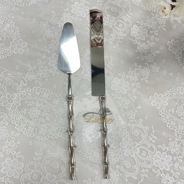 Liman Home Decor - Liman Online LUXE TAARTSERVEERSET BAMBOE 2 DELIG ZILVER