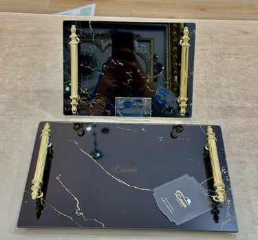 Liman Home Decor - Liman Online MARMER VERLOVINGSDIENBLAD GLAS ZWART | GOUD