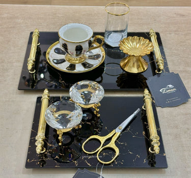 Liman Home Decor - Liman Online MARMER VERLOVINGSDIENBLAD GLAS ZWART | GOUD