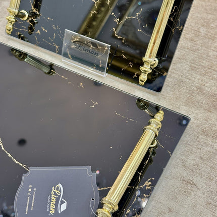 Liman Home Decor - Liman Online MARMER VERLOVINGSDIENBLAD GLAS ZWART | GOUD