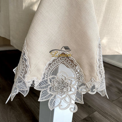 Liman Home Decor - Liman Online Menekse Tafelkleed Set Met Placemat Beige 34 Dlg