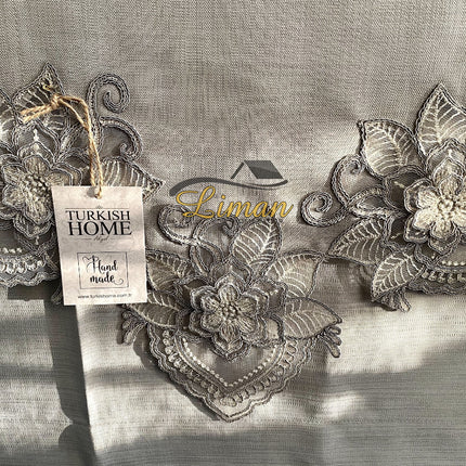 Liman Home Decor - Liman Online Menekse Tafelkleed Set Met Placemat Grijs 34 Dlg