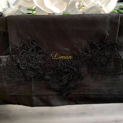 Liman Home Decor - Liman Online Menekse Tafelkleed Set Met Placemat Zwart 34 Dlg