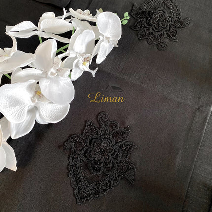 Liman Home Decor - Liman Online Menekse Tafelkleed Set Met Placemat Zwart 34 Dlg