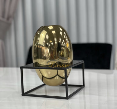 Liman Home Decor - Liman Online Metalen Decoratie / Vaas Met Stand Goud-Zwart 14x14x20cm