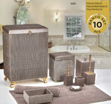 Liman Home Decor - Liman Online Pileli 10 Delig Wasmandset + Badset Bruin