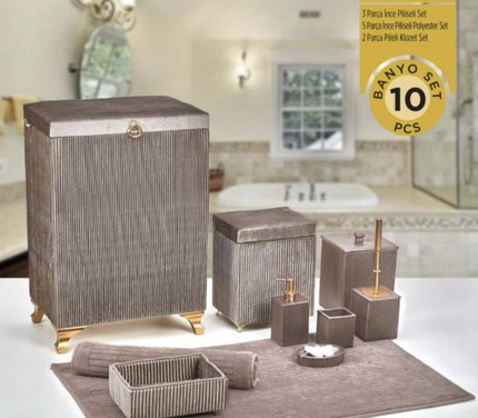 Liman Home Decor - Liman Online Pileli 10 Delig Wasmandset + Badset Bruin
