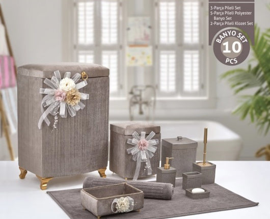 Liman Home Decor - Liman Online Pileli 10 Delig Wasmandset + Badset Bruin