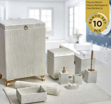Liman Home Decor - Liman Online Pileli 10 Delig Wasmandset + Badset Cream