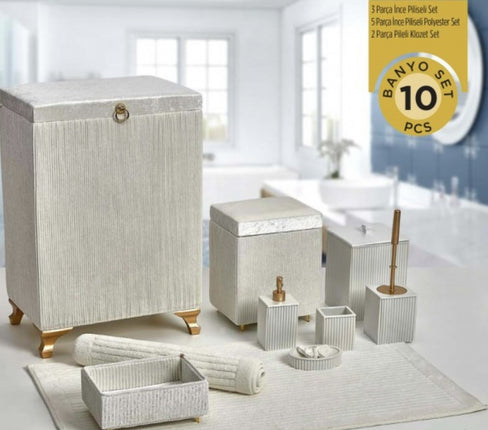 Liman Home Decor - Liman Online Pileli 10 Delig Wasmandset + Badset Cream