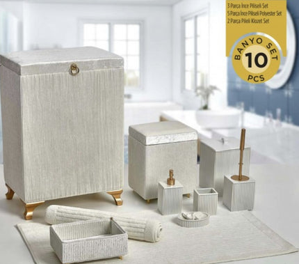 Liman Home Decor - Liman Online Pileli 10 Delig Wasmandset + Badset Cream