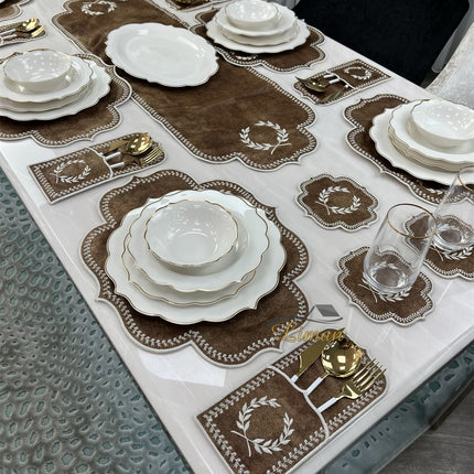 Liman Home Decor - Liman Online Placematset 19 Delig | 6 Persoons Bruin / Wit