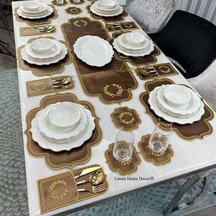 Liman Home Decor - Liman Online Placematset 19 Delig | 6 Persoons Bruin / Goud