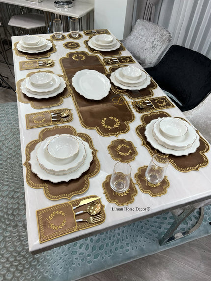 Liman Home Decor - Liman Online Placematset 19 Delig | 6 Persoons Bruin / Goud
