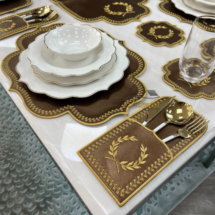 Liman Home Decor - Liman Online Placematset 19 Delig | 6 Persoons Bruin / Goud