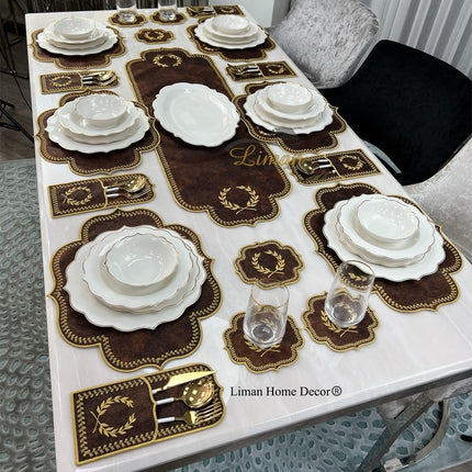 Liman Home Decor - Liman Online Placematset 19 Delig | 6 Persoons Bruin