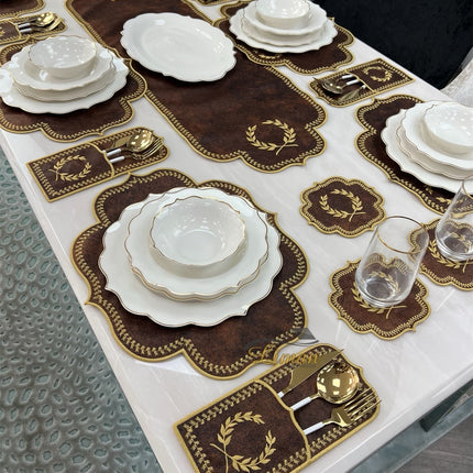 Liman Home Decor - Liman Online Placematset 19 Delig | 6 Persoons Bruin