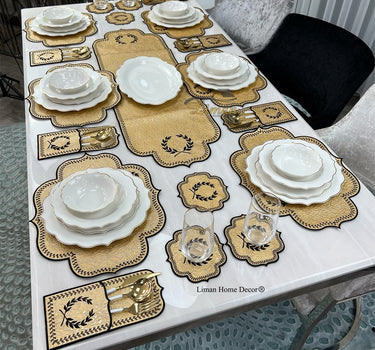 Liman Home Decor - Liman Online Placematset 19 Delig | 6 Persoons Gold Damask