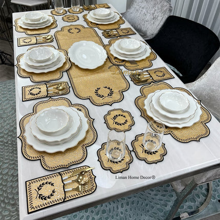 Liman Home Decor - Liman Online Placematset 19 Delig | 6 Persoons Gold Damask