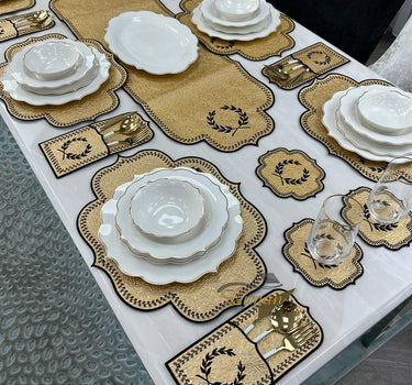 Liman Home Decor - Liman Online Placematset 19 Delig | 6 Persoons Gold Damask