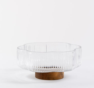 Liman Home Decor - Liman Online Rustic wood Flower glazen schaal met standaard 20,5cm