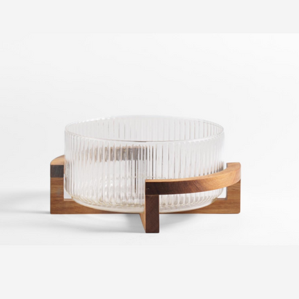 Liman Home Decor - Liman Online Rustic wood New Line glazen schaal met standaard 28cm